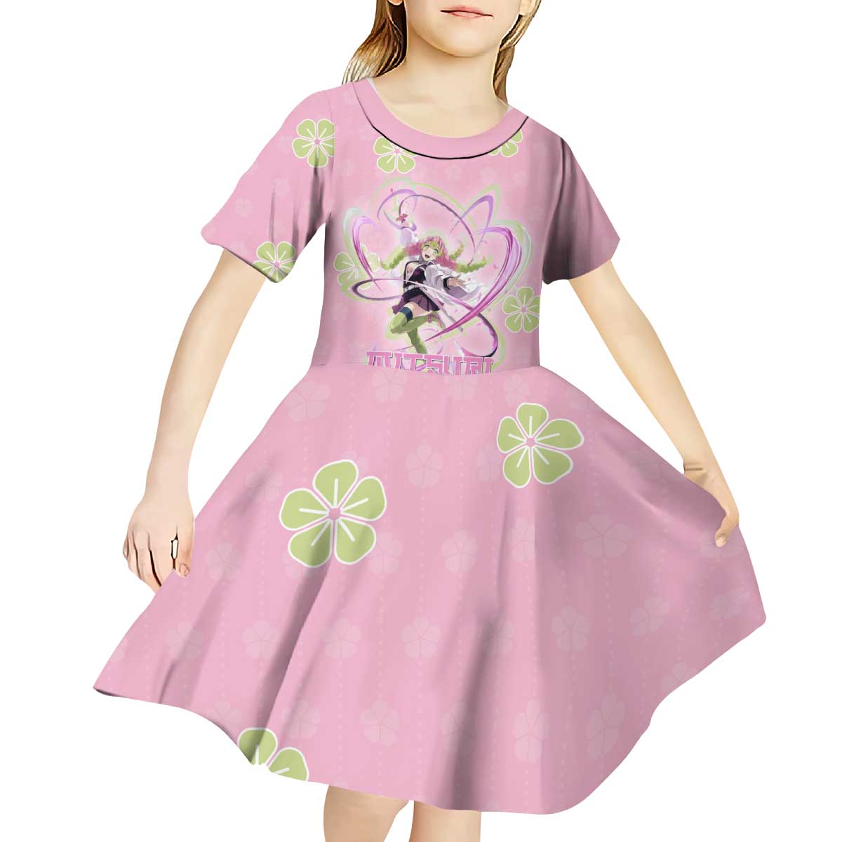 Kanroji Mitsuri Demon Slayer Kid Short Sleeve Dress Pastel Blossom Anime Lovecore Style