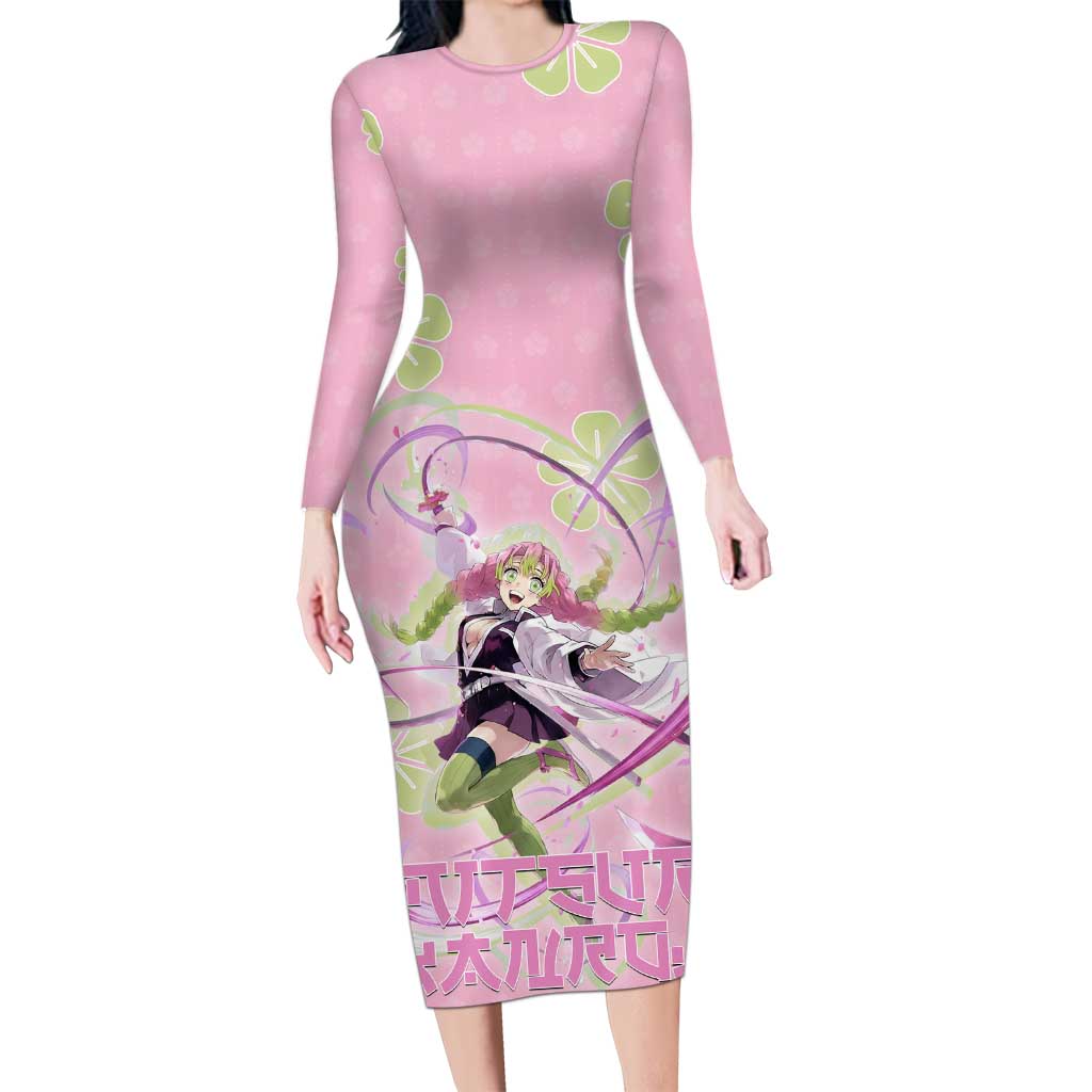 Kanroji Mitsuri Demon Slayer Long Sleeve Bodycon Dress Pastel Blossom Anime Lovecore Style