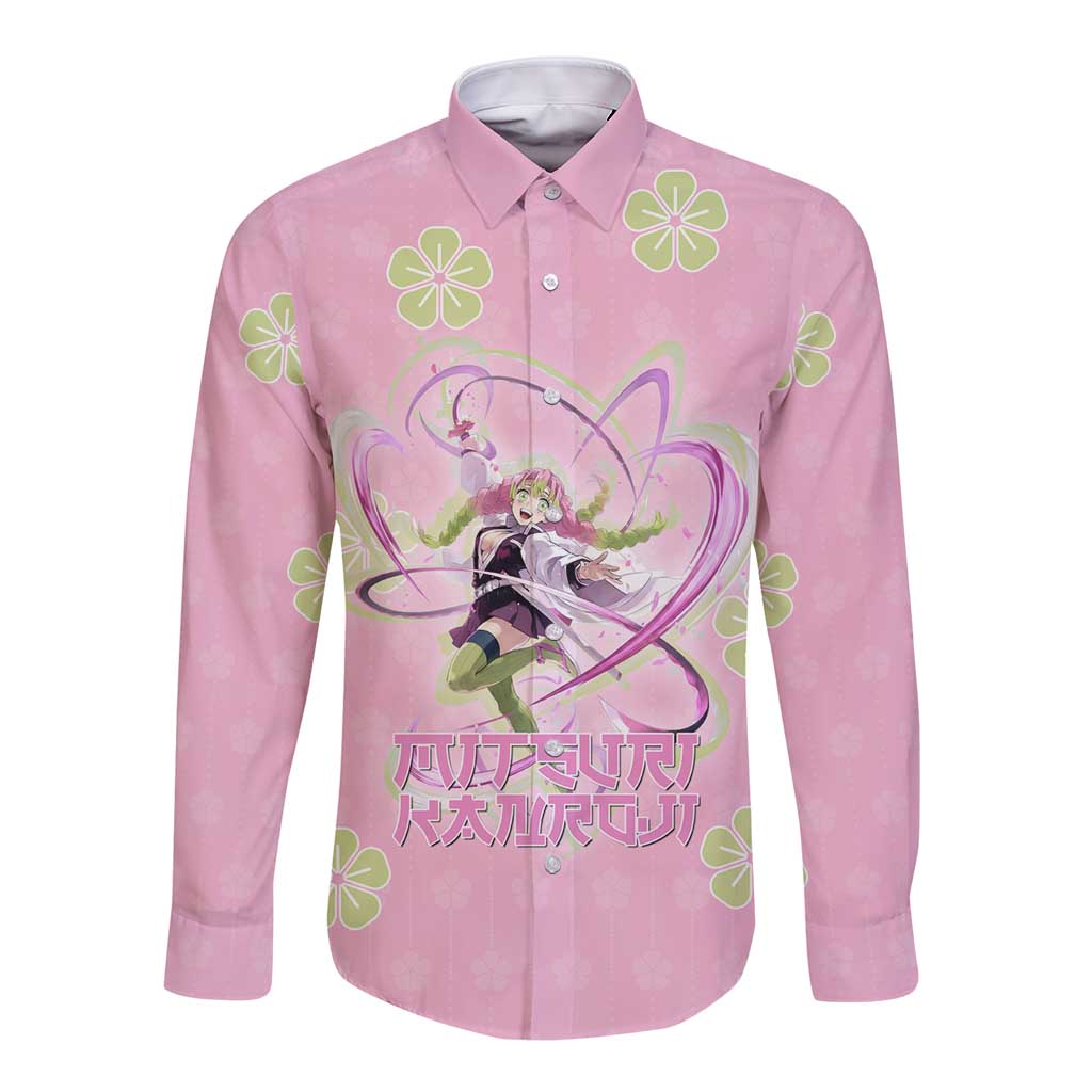 Kanroji Mitsuri Demon Slayer Long Sleeve Button Shirt Pastel Blossom Anime Lovecore Style