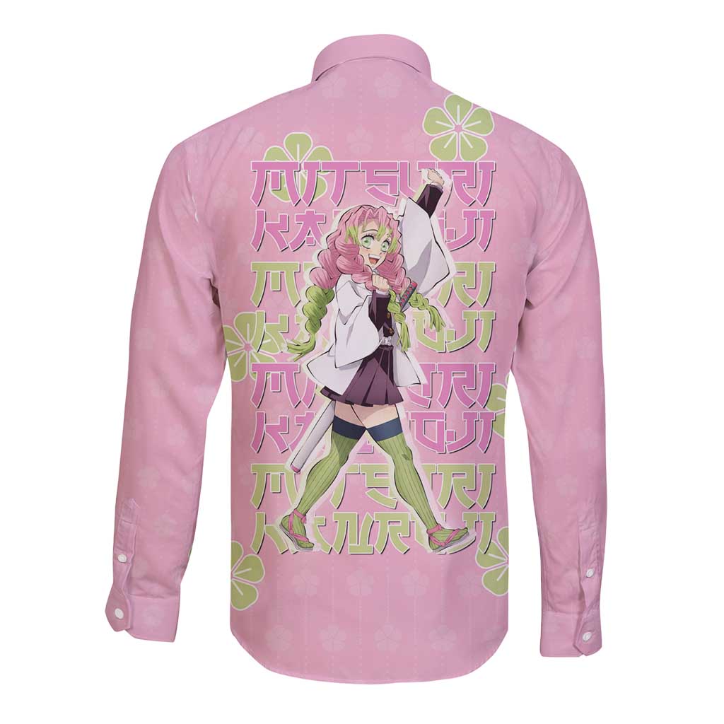 Kanroji Mitsuri Demon Slayer Long Sleeve Button Shirt Pastel Blossom Anime Lovecore Style