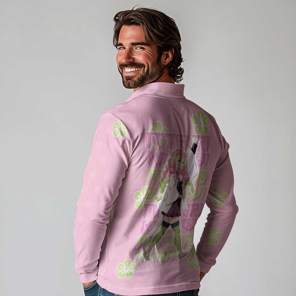 Kanroji Mitsuri Demon Slayer Long Sleeve Polo Shirt Pastel Blossom Anime Lovecore Style