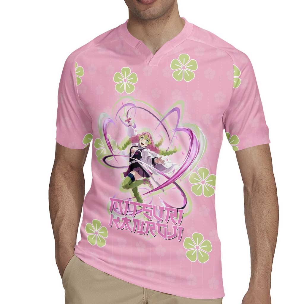 Kanroji Mitsuri Demon Slayer Rugby Jersey Pastel Blossom Anime Lovecore Style