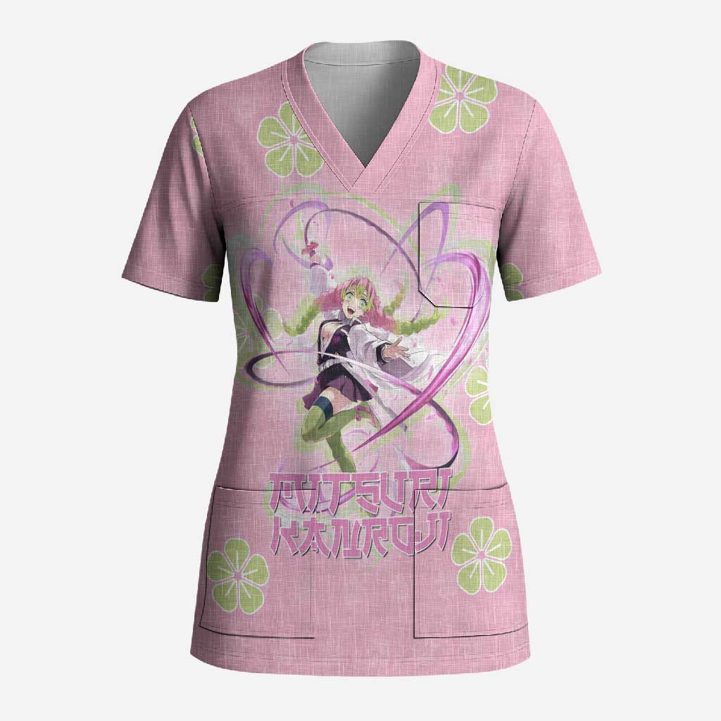 Kanroji Mitsuri Demon Slayer Scrub Top Pastel Blossom Anime Lovecore Style