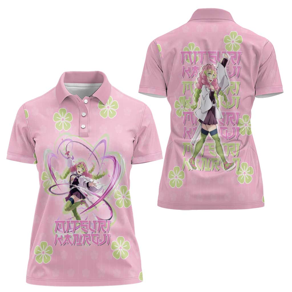 Kanroji Mitsuri Demon Slayer Women Polo Shirt Pastel Blossom Anime Lovecore Style