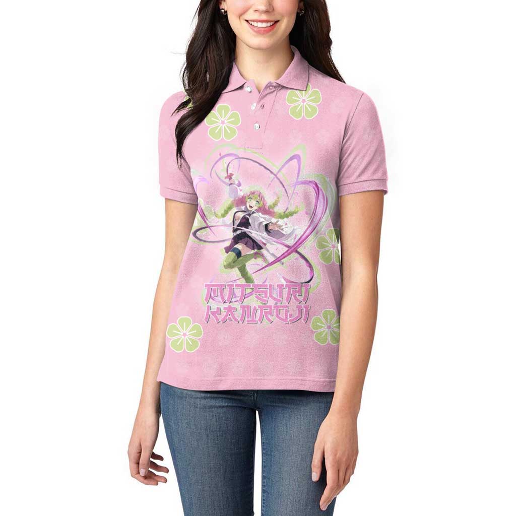 Kanroji Mitsuri Demon Slayer Women Polo Shirt Pastel Blossom Anime Lovecore Style