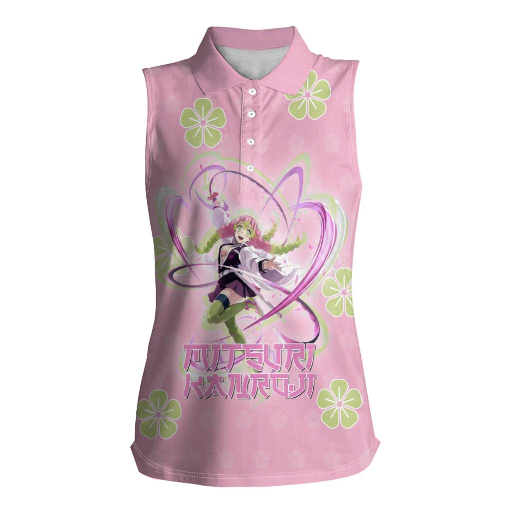 Kanroji Mitsuri Demon Slayer Women Sleeveless Polo Shirt Pastel Blossom Anime Lovecore Style