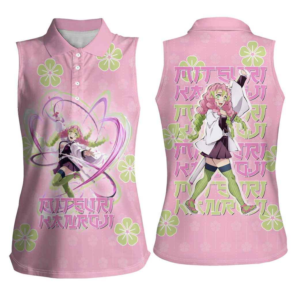 Kanroji Mitsuri Demon Slayer Women Sleeveless Polo Shirt Pastel Blossom Anime Lovecore Style