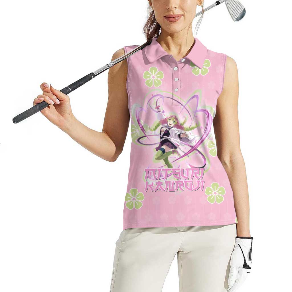 Kanroji Mitsuri Demon Slayer Women Sleeveless Polo Shirt Pastel Blossom Anime Lovecore Style