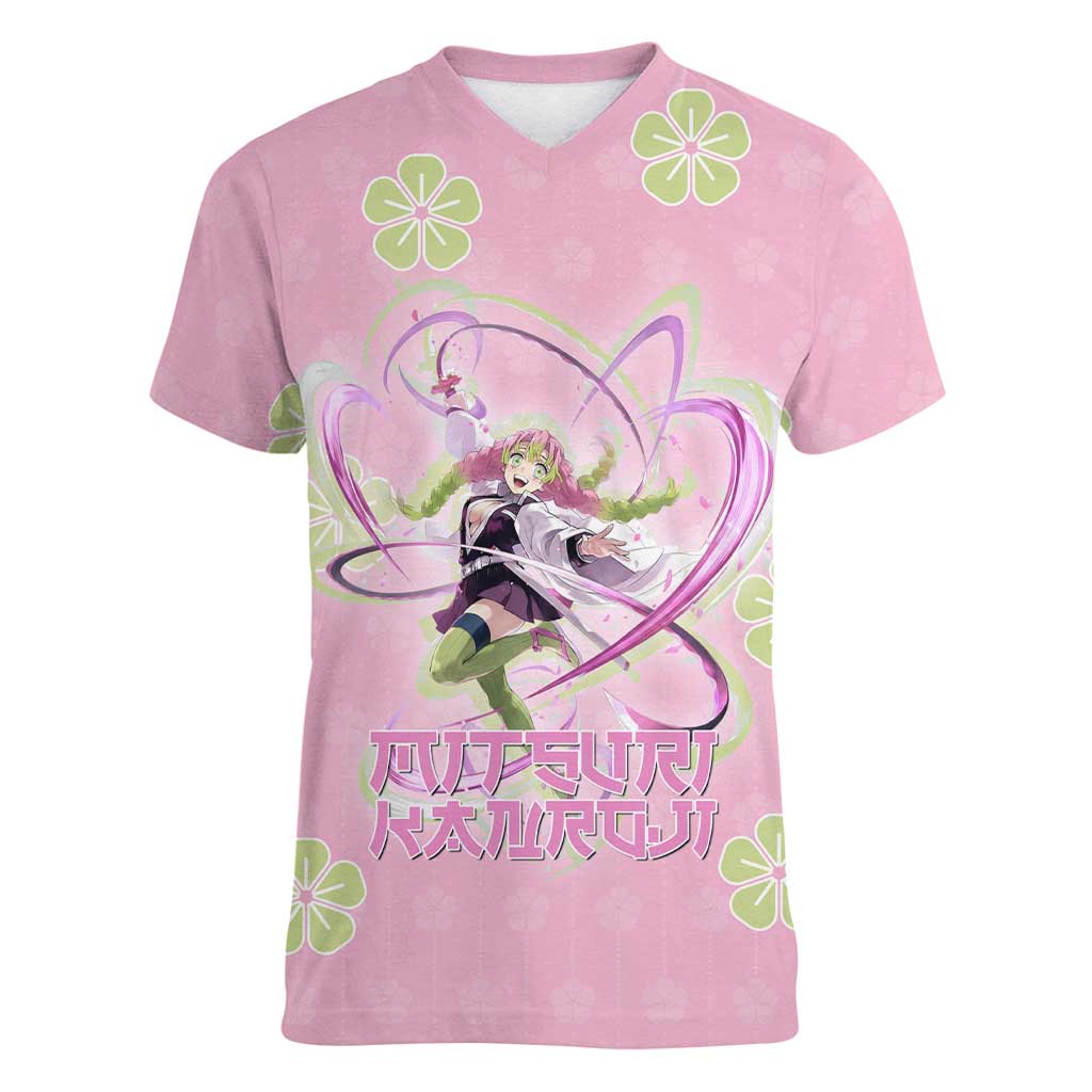 Kanroji Mitsuri Demon Slayer Women V-Neck T-Shirt Pastel Blossom Anime Lovecore Style