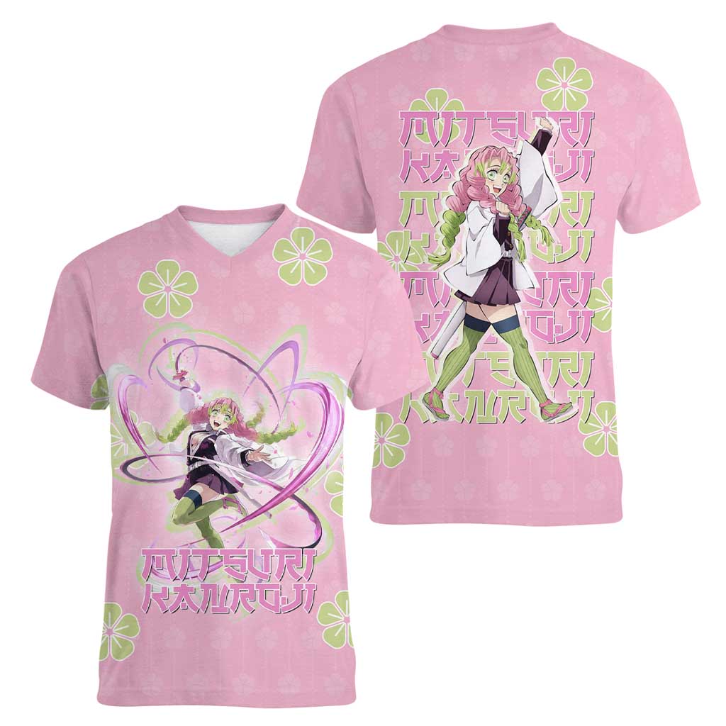 Kanroji Mitsuri Demon Slayer Women V-Neck T-Shirt Pastel Blossom Anime Lovecore Style