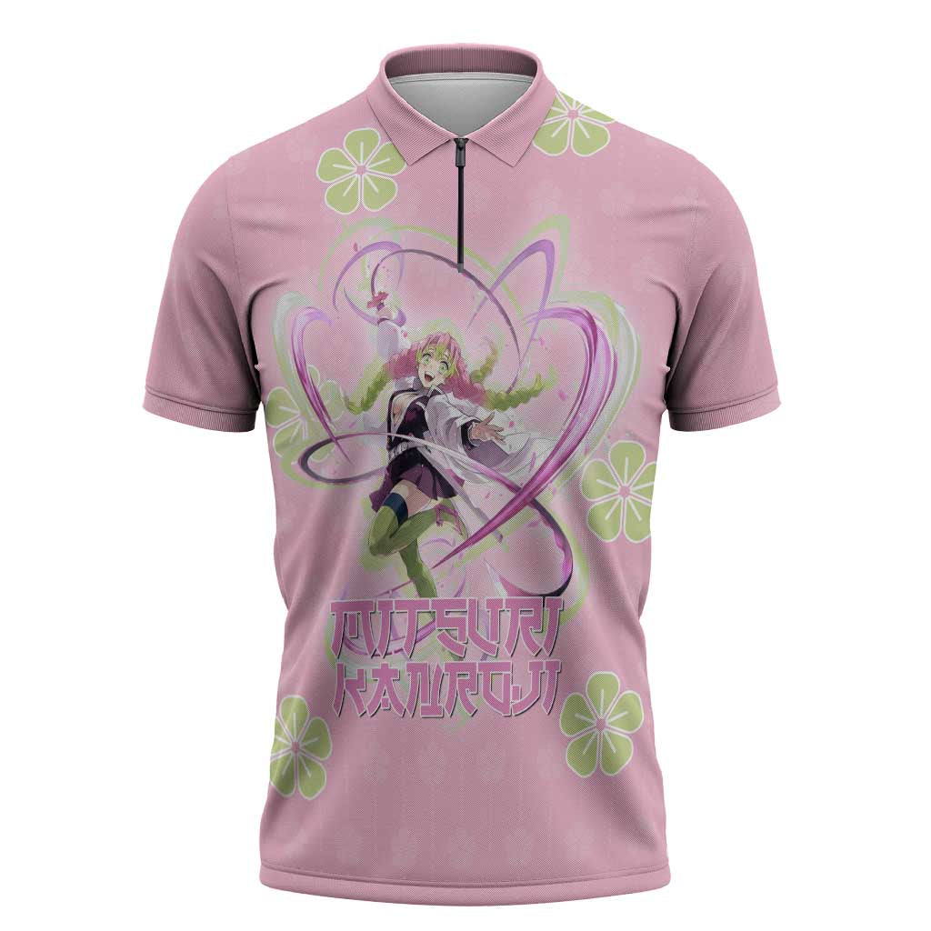 Kanroji Mitsuri Demon Slayer Zipper Polo Shirt Pastel Blossom Anime Lovecore Style