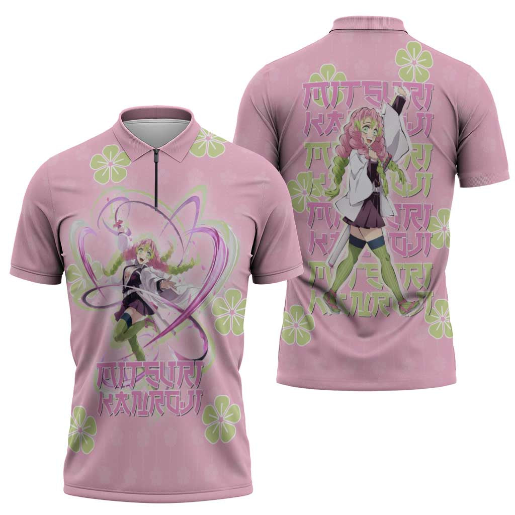Kanroji Mitsuri Demon Slayer Zipper Polo Shirt Pastel Blossom Anime Lovecore Style