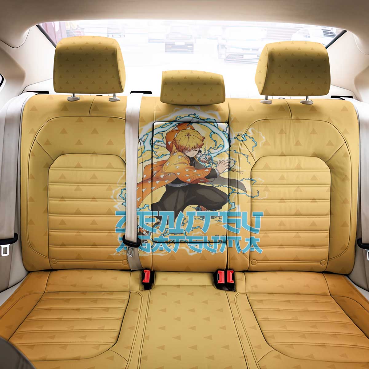 Zenitsu Agatsuma Demon Slayer Back Car Seat Cover Thunder Spark Anime Tri-Pattern Style