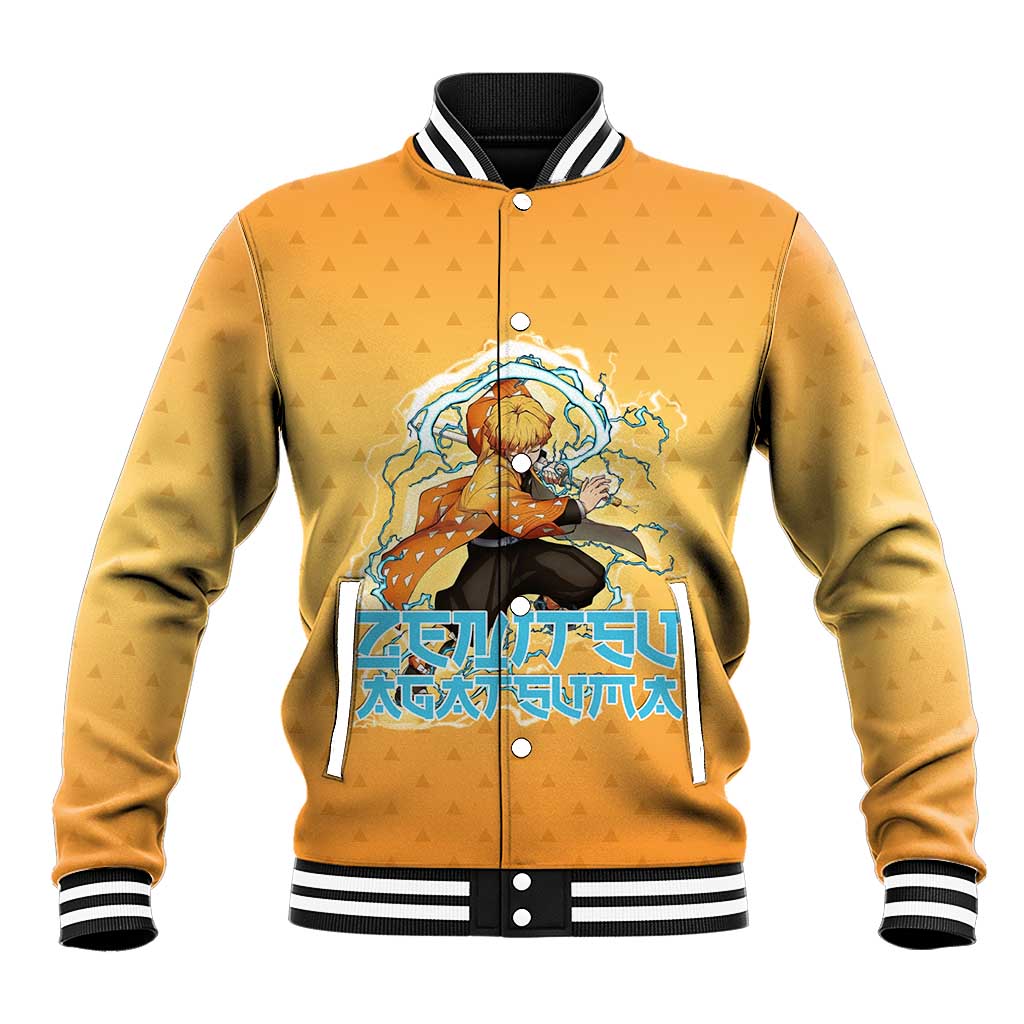 Zenitsu Agatsuma Demon Slayer Baseball Jacket Thunder Spark Anime Tri-Pattern Style