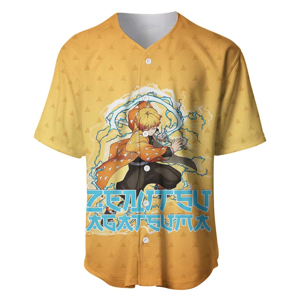 Zenitsu Agatsuma Demon Slayer Baseball Jersey Thunder Spark Anime Tri-Pattern Style