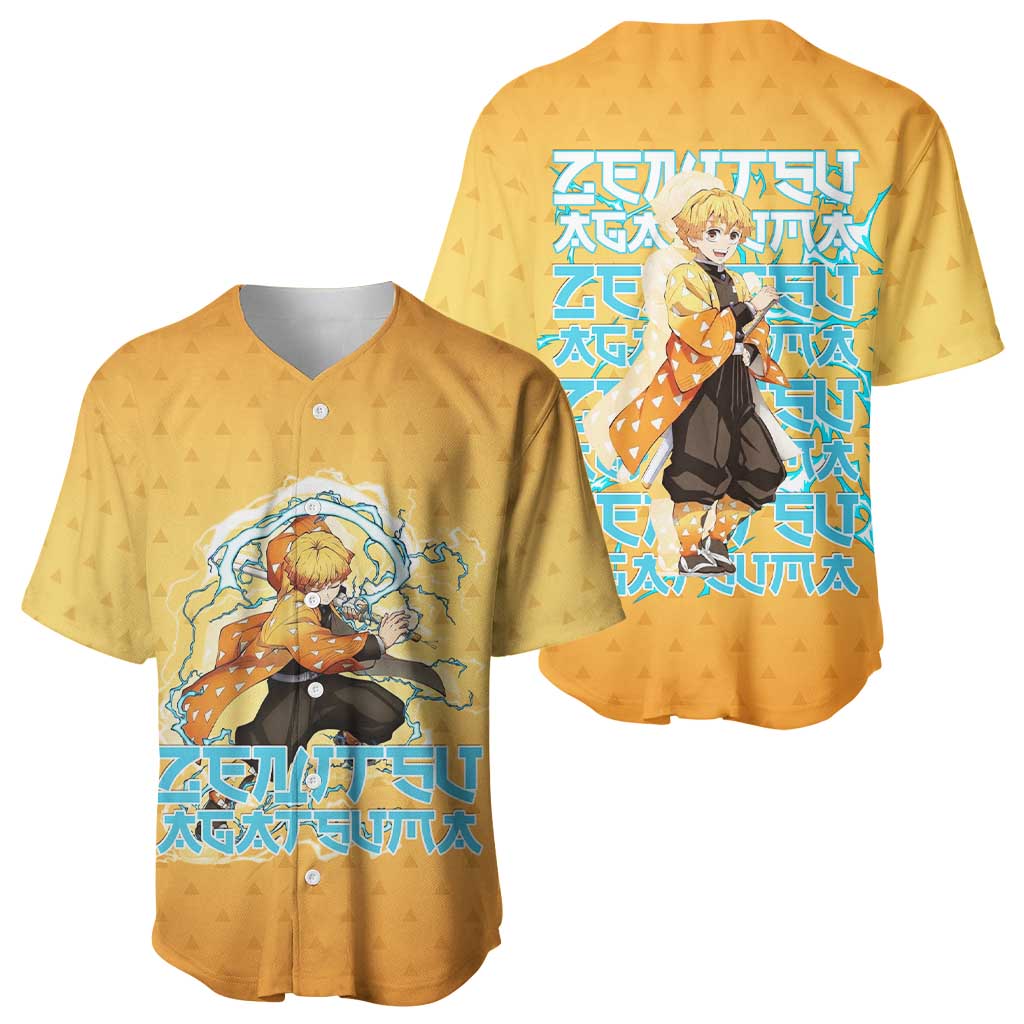 Zenitsu Agatsuma Demon Slayer Baseball Jersey Thunder Spark Anime Tri-Pattern Style