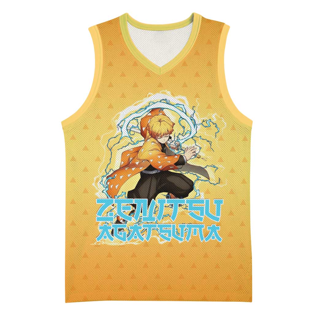 Zenitsu Agatsuma Demon Slayer Basketball Jersey Thunder Spark Anime Tri-Pattern Style