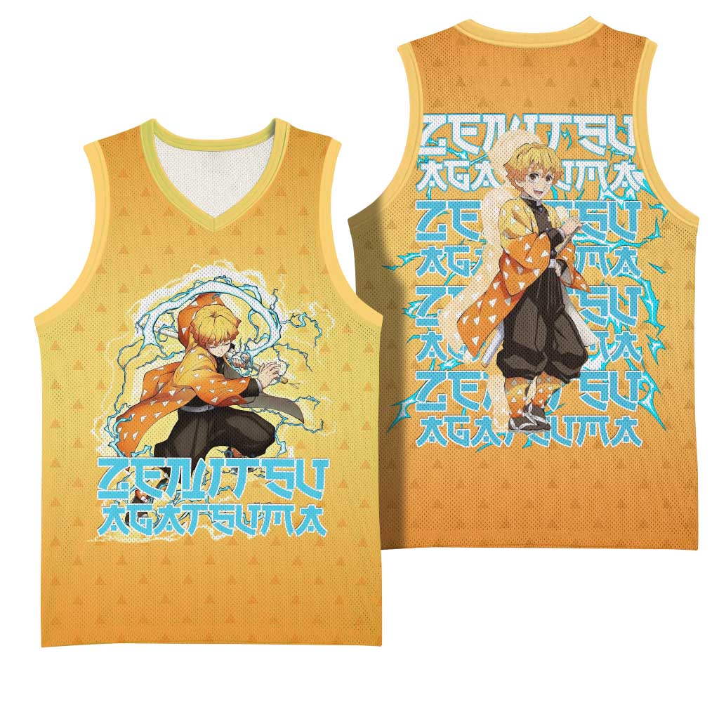 Zenitsu Agatsuma Demon Slayer Basketball Jersey Thunder Spark Anime Tri-Pattern Style