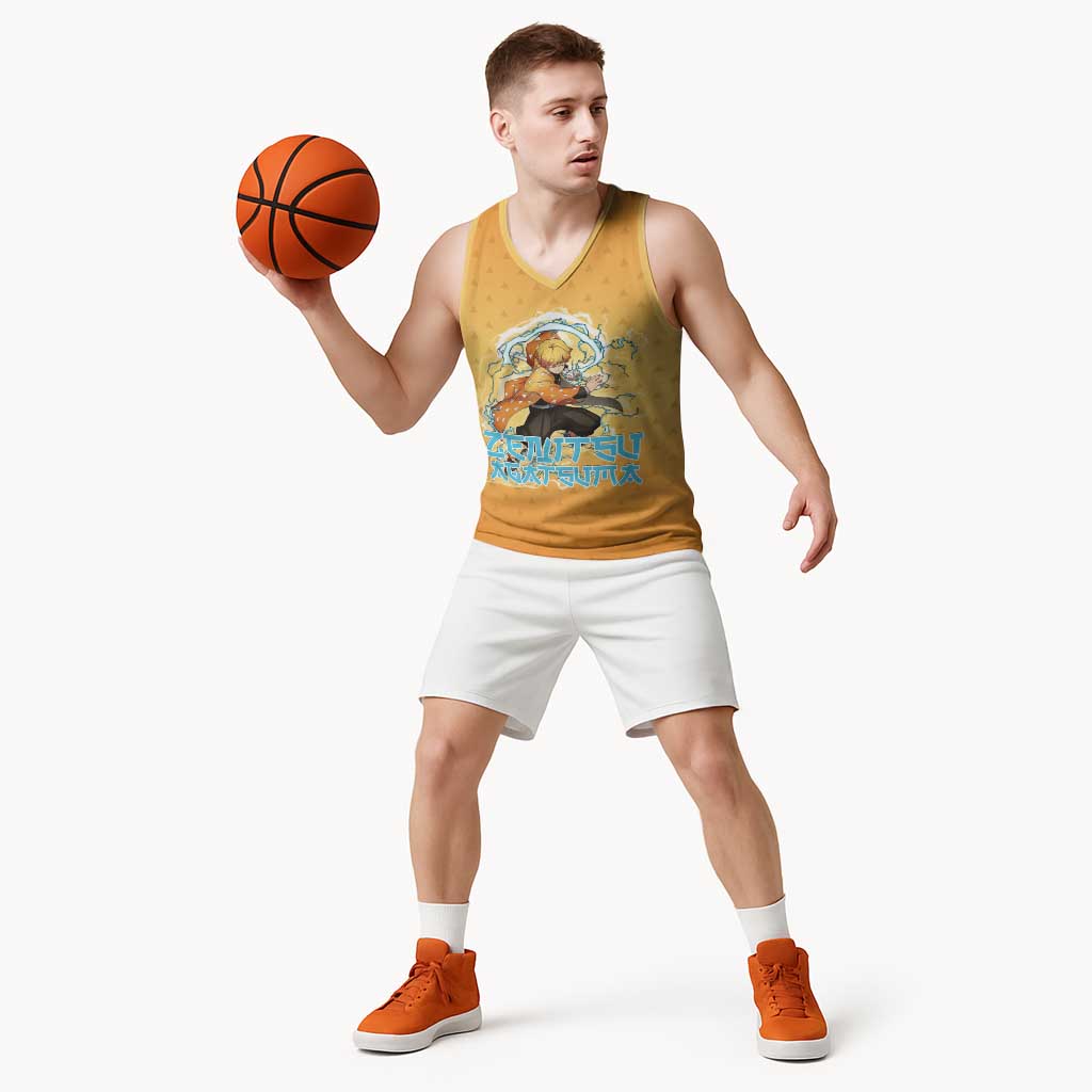 Zenitsu Agatsuma Demon Slayer Basketball Jersey Thunder Spark Anime Tri-Pattern Style