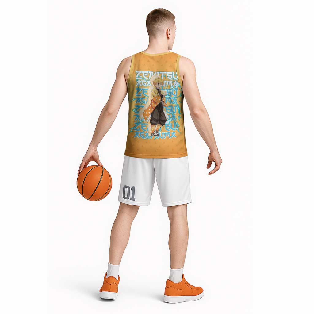 Zenitsu Agatsuma Demon Slayer Basketball Jersey Thunder Spark Anime Tri-Pattern Style