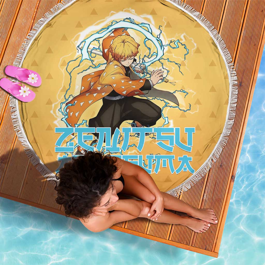 Zenitsu Agatsuma Demon Slayer Beach Blanket Thunder Spark Anime Tri-Pattern Style