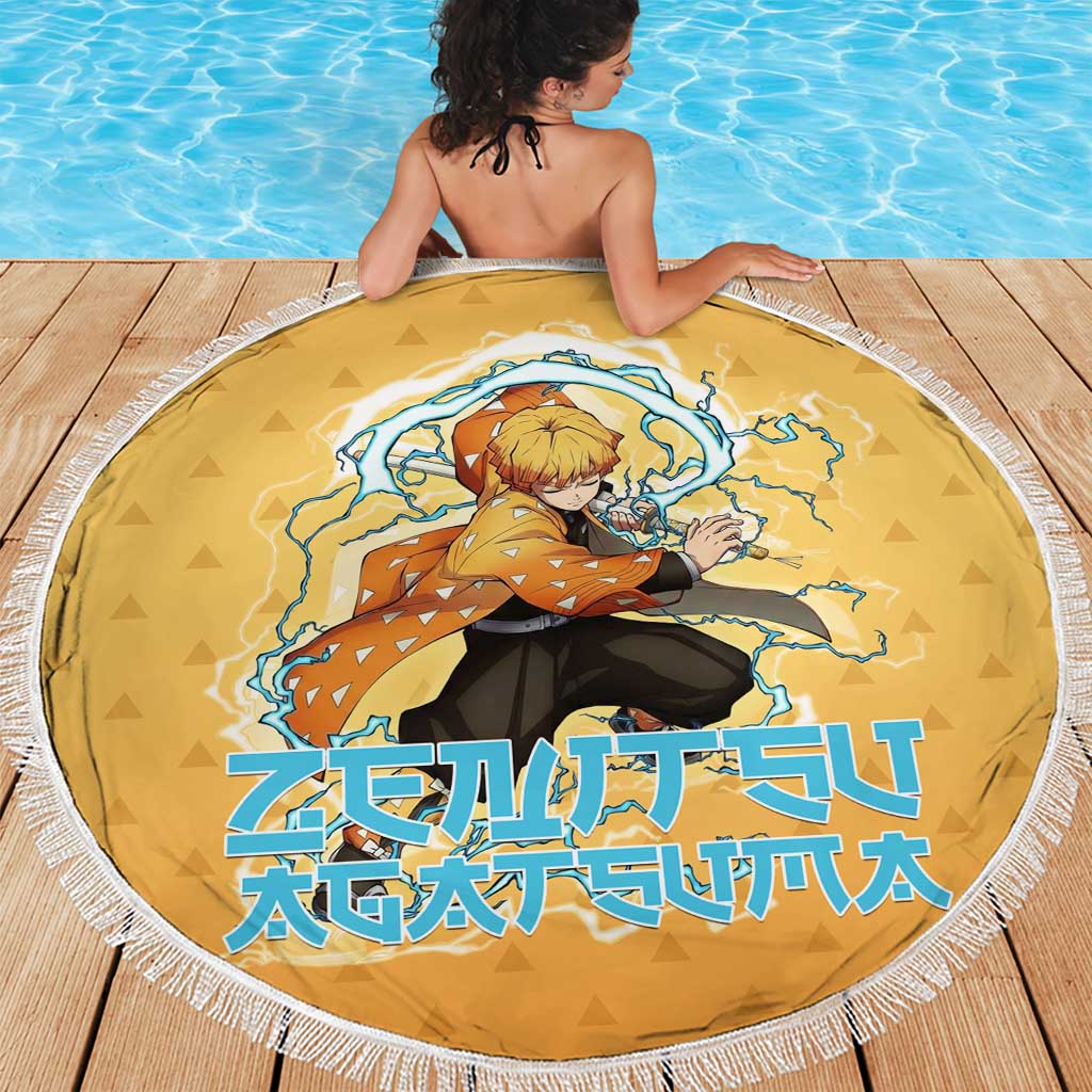 Zenitsu Agatsuma Demon Slayer Beach Blanket Thunder Spark Anime Tri-Pattern Style