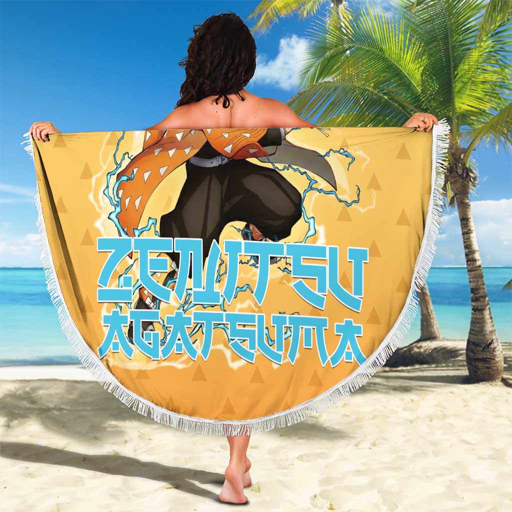 Zenitsu Agatsuma Demon Slayer Beach Blanket Thunder Spark Anime Tri-Pattern Style
