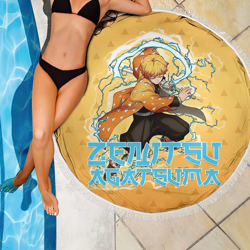 Zenitsu Agatsuma Demon Slayer Beach Blanket Thunder Spark Anime Tri-Pattern Style