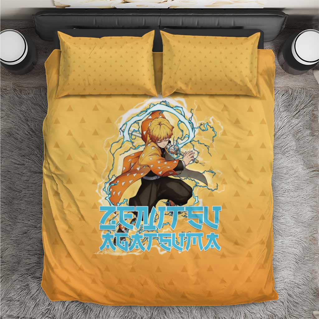Zenitsu Agatsuma Demon Slayer Bedding Set Thunder Spark Anime Tri-Pattern Style
