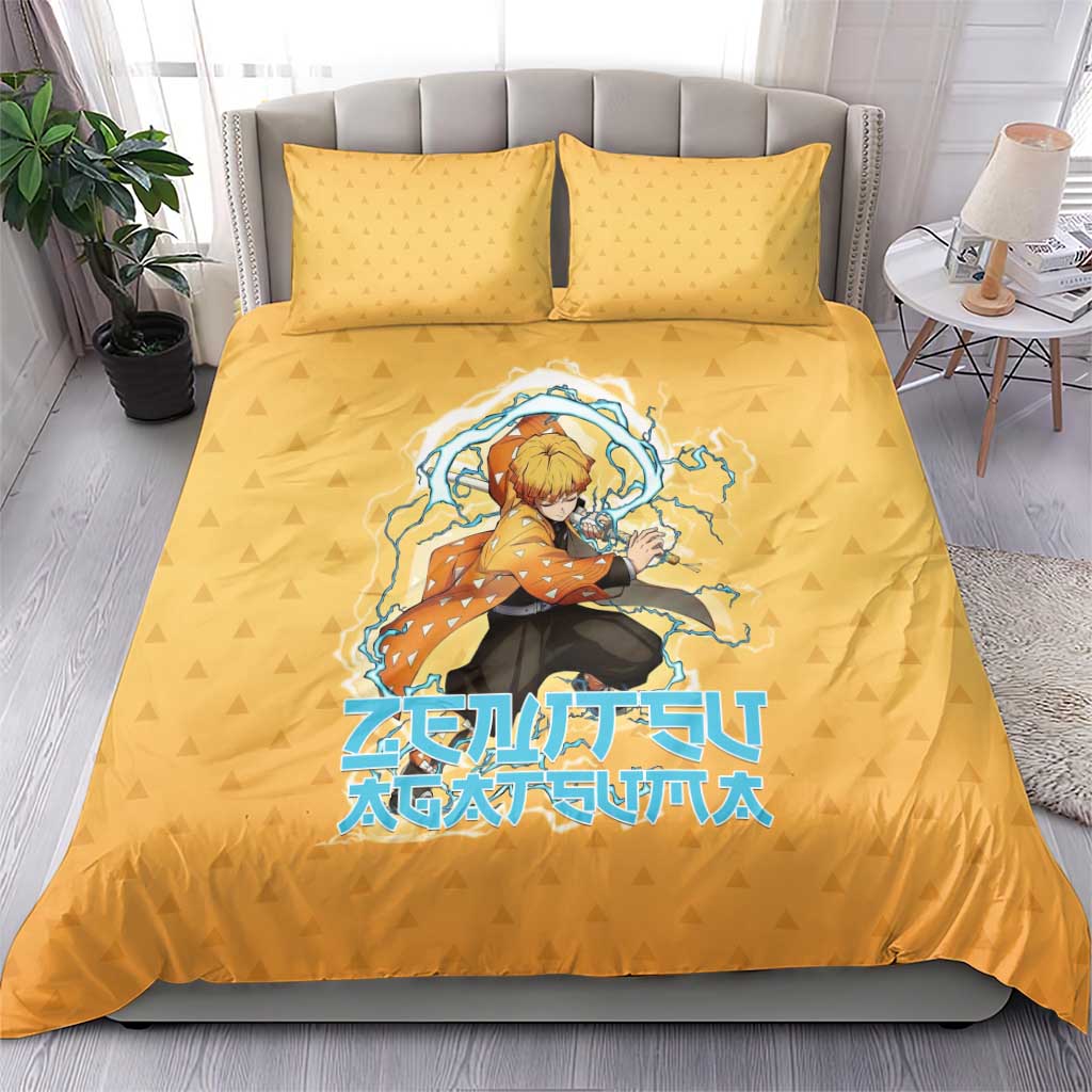 Zenitsu Agatsuma Demon Slayer Bedding Set Thunder Spark Anime Tri-Pattern Style