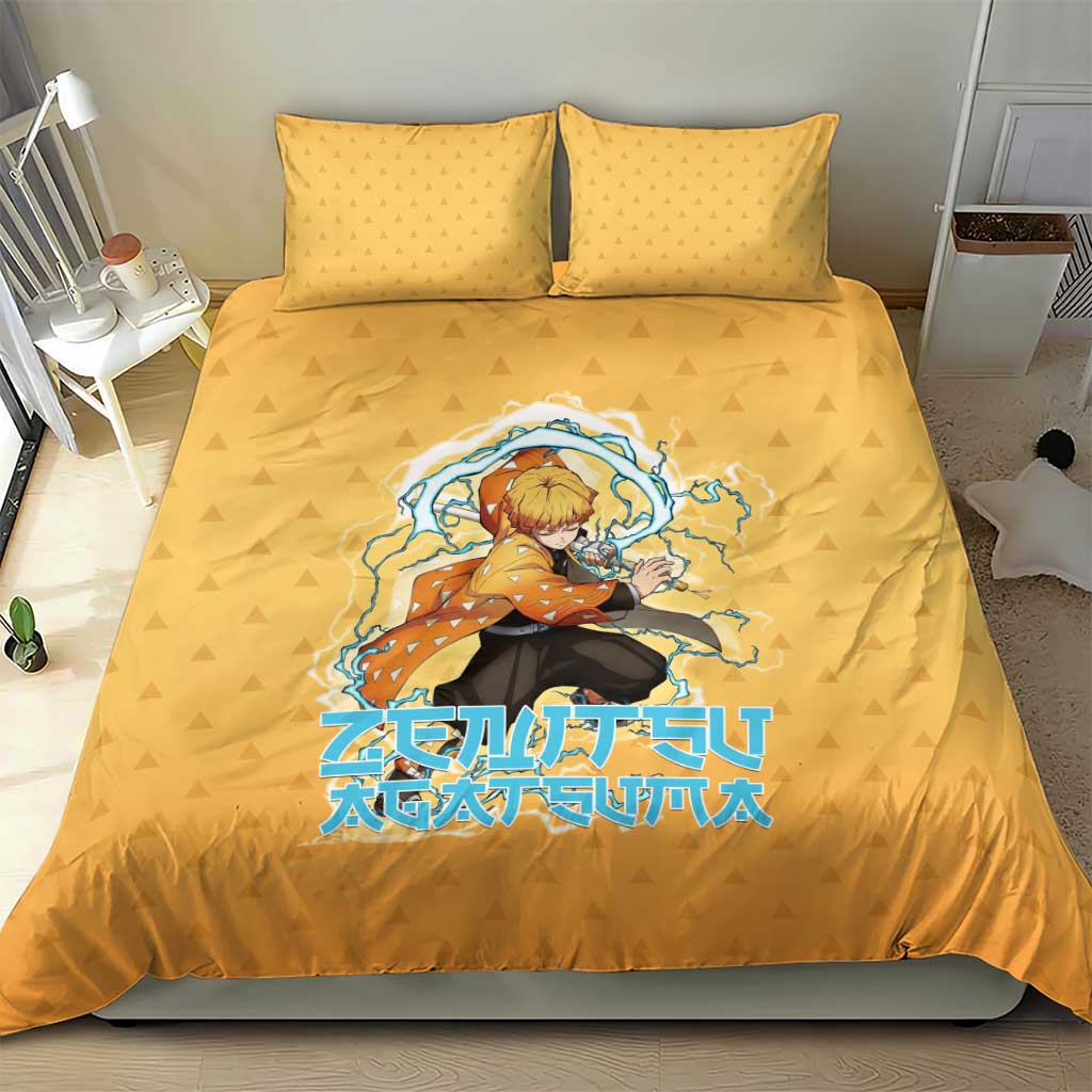 Zenitsu Agatsuma Demon Slayer Bedding Set Thunder Spark Anime Tri-Pattern Style