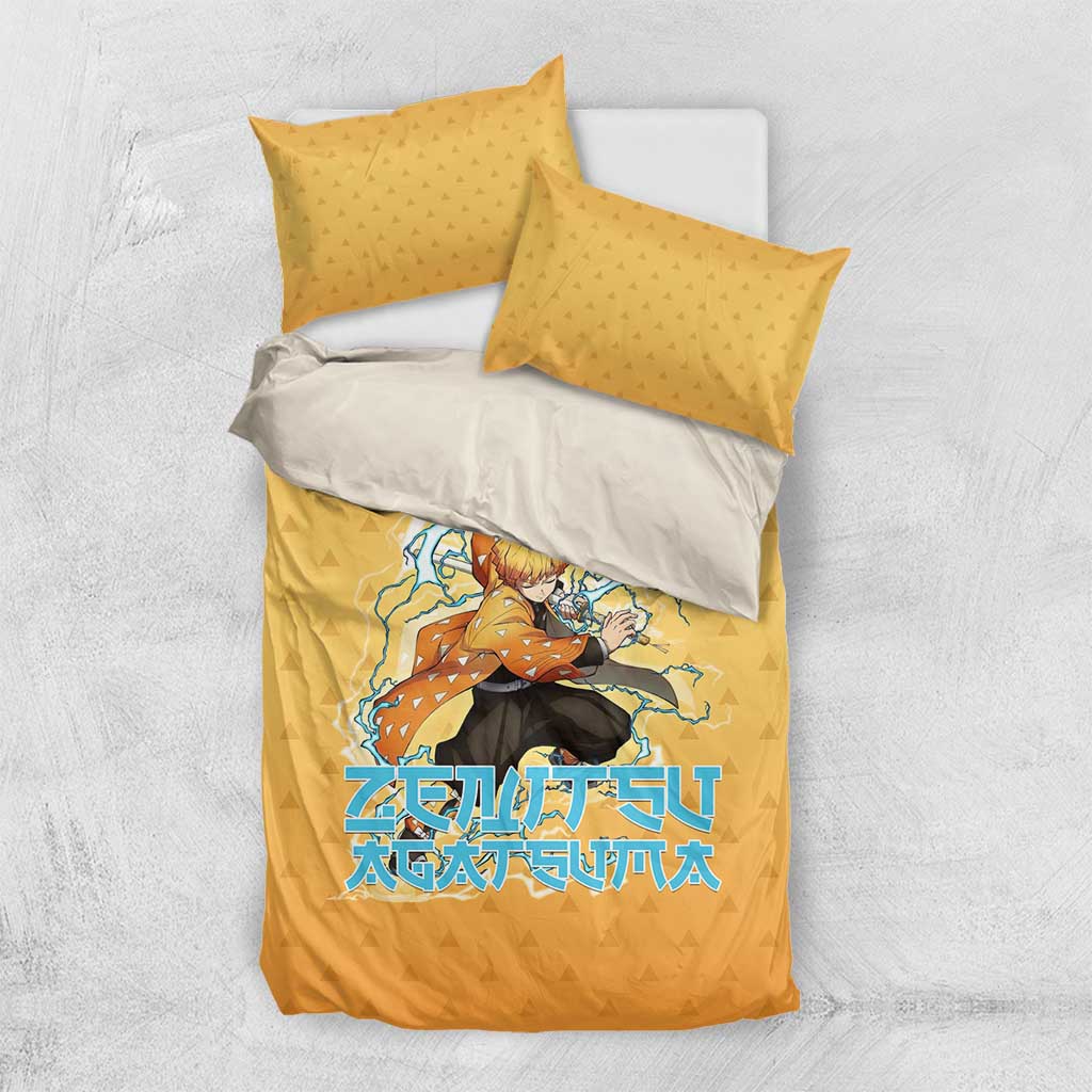 Zenitsu Agatsuma Demon Slayer Bedding Set Thunder Spark Anime Tri-Pattern Style