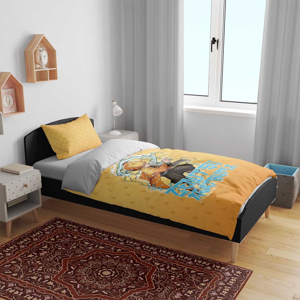 Zenitsu Agatsuma Demon Slayer Bedding Set Thunder Spark Anime Tri-Pattern Style