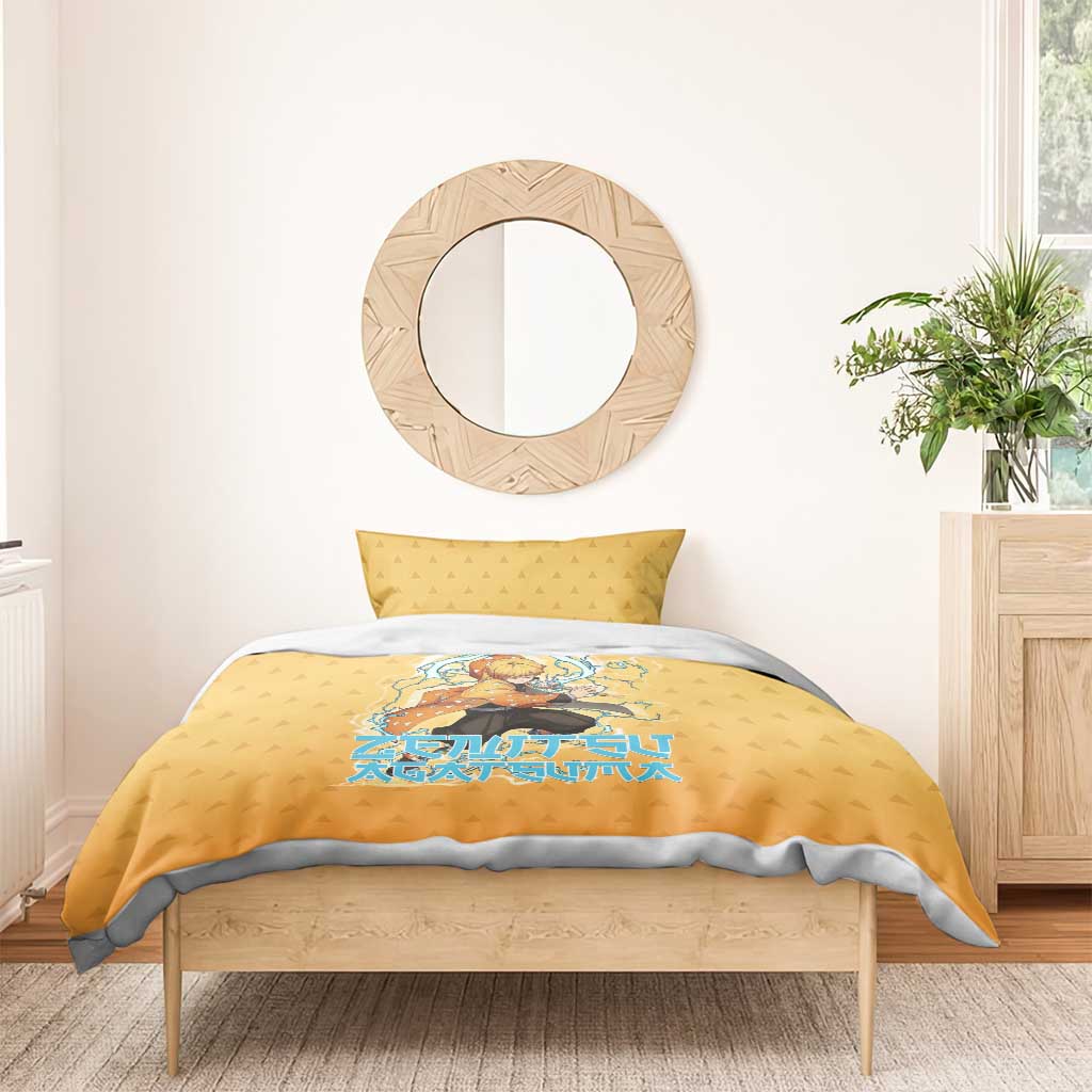 Zenitsu Agatsuma Demon Slayer Bedding Set Thunder Spark Anime Tri-Pattern Style