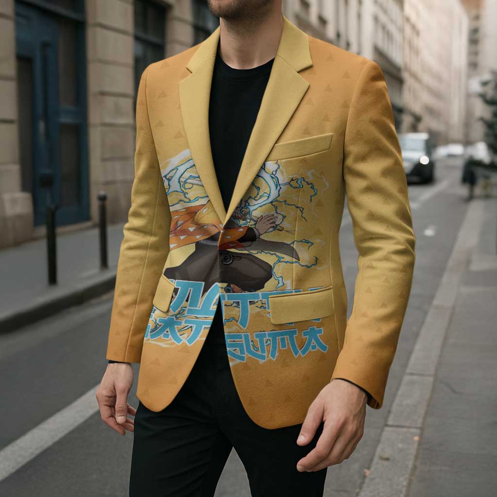 Zenitsu Agatsuma Demon Slayer Blazer Thunder Spark Anime Tri-Pattern Style