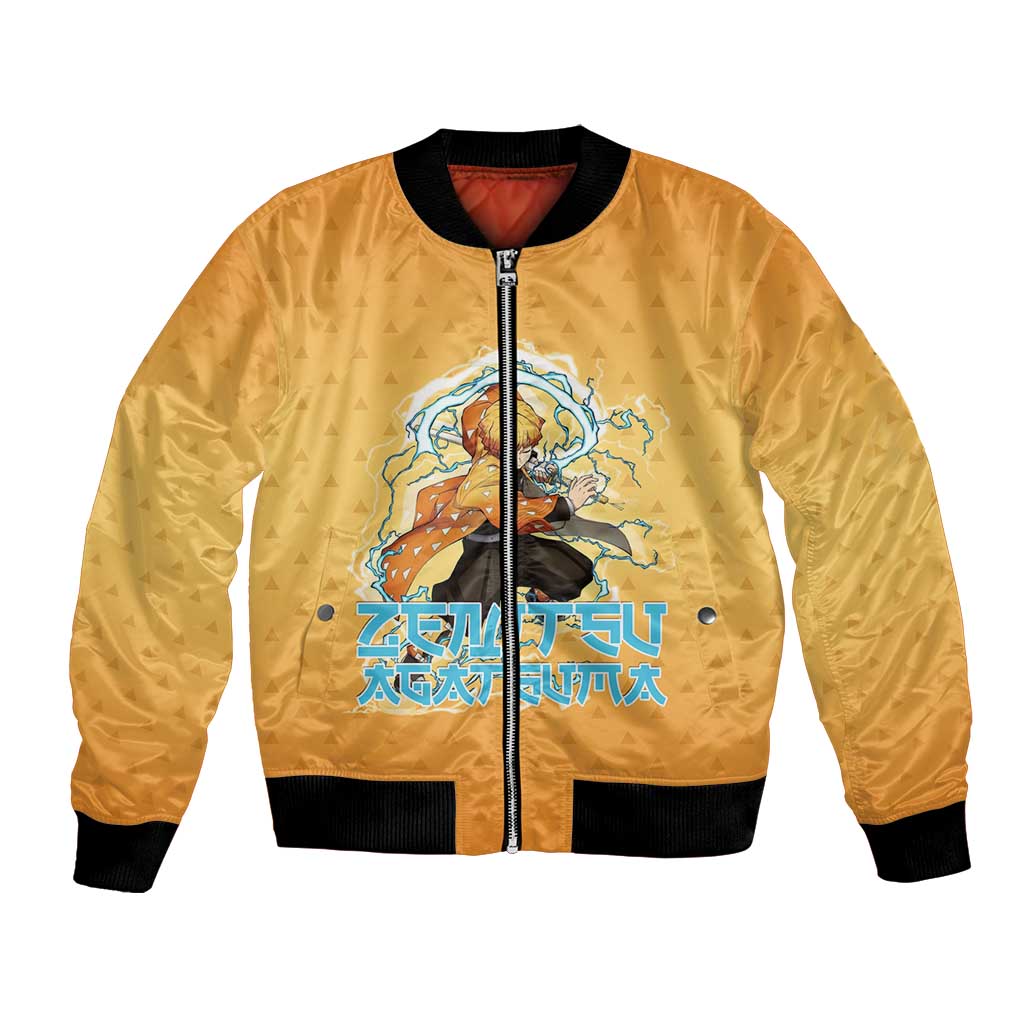 Zenitsu Agatsuma Demon Slayer Bomber Jacket Thunder Spark Anime Tri-Pattern Style