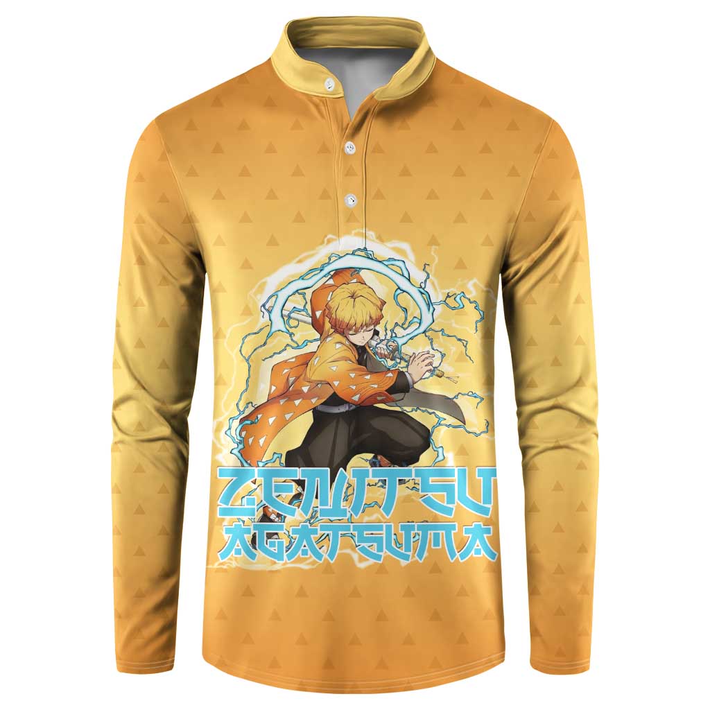 Zenitsu Agatsuma Demon Slayer Button Sweatshirt Thunder Spark Anime Tri-Pattern Style