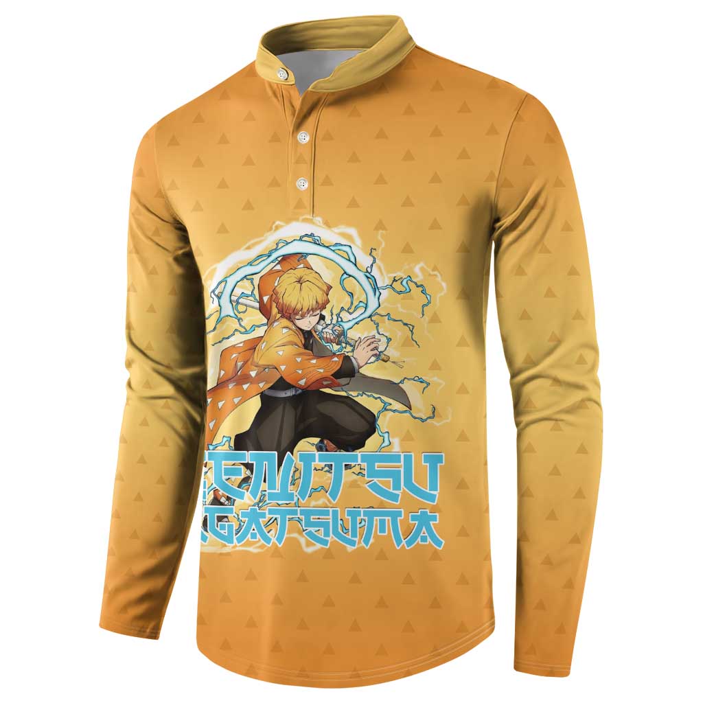 Zenitsu Agatsuma Demon Slayer Button Sweatshirt Thunder Spark Anime Tri-Pattern Style