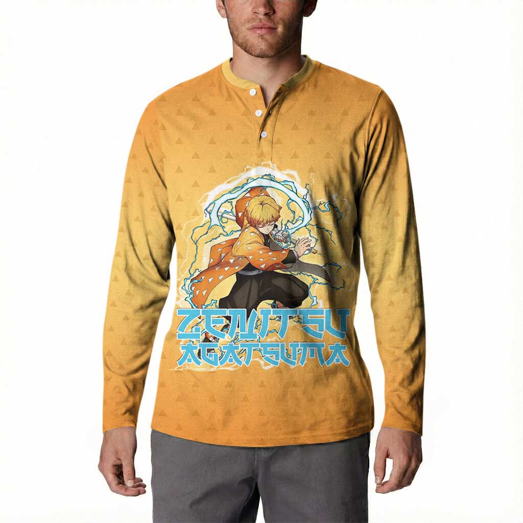 Zenitsu Agatsuma Demon Slayer Button Sweatshirt Thunder Spark Anime Tri-Pattern Style