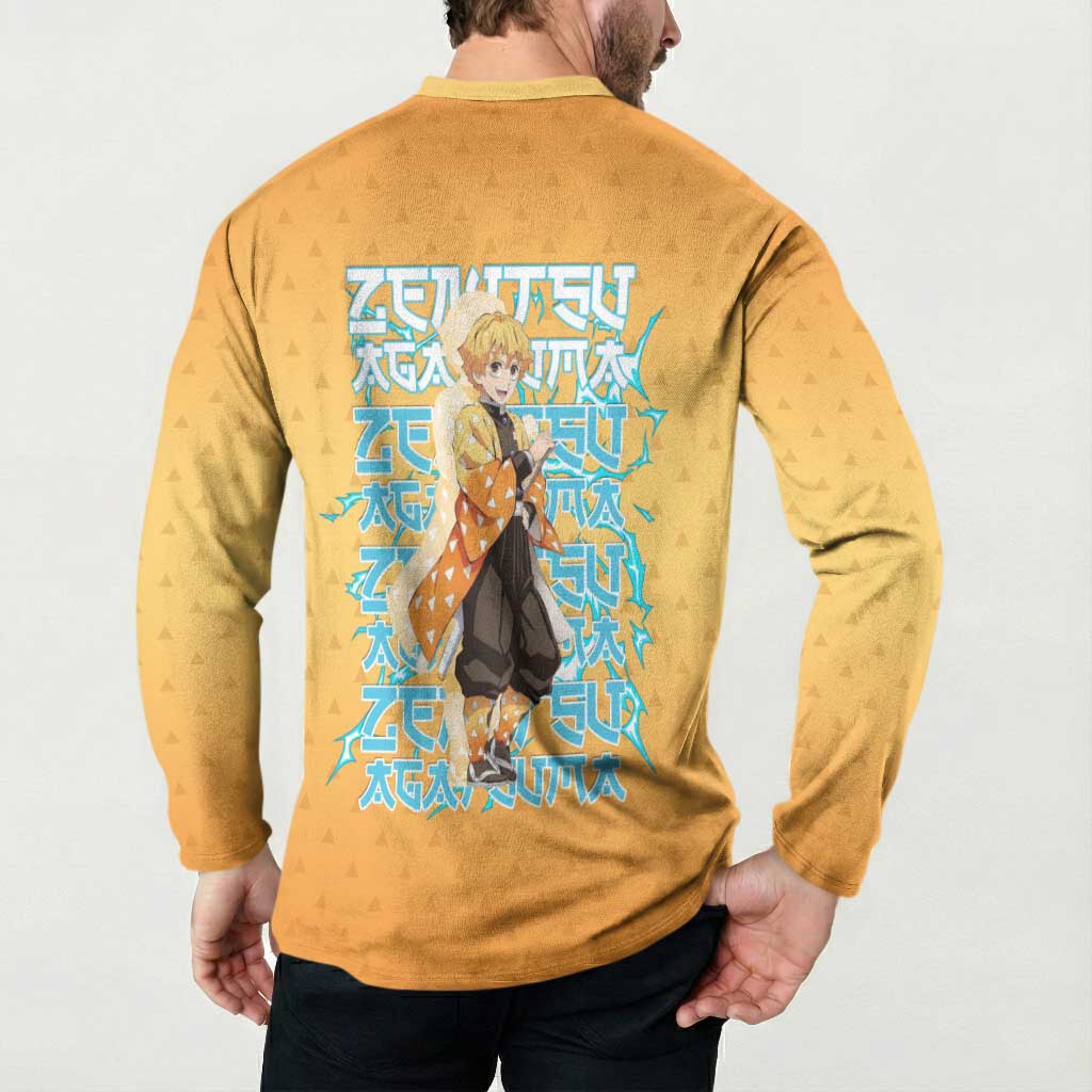 Zenitsu Agatsuma Demon Slayer Button Sweatshirt Thunder Spark Anime Tri-Pattern Style