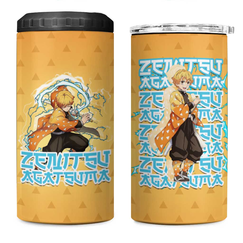 Zenitsu Agatsuma Demon Slayer 4 in 1 Can Cooler Tumbler Thunder Spark Anime Tri-Pattern Style