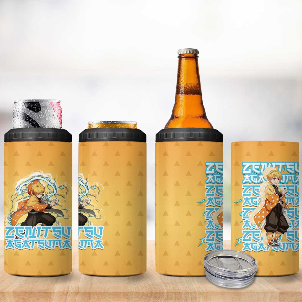 Zenitsu Agatsuma Demon Slayer 4 in 1 Can Cooler Tumbler Thunder Spark Anime Tri-Pattern Style