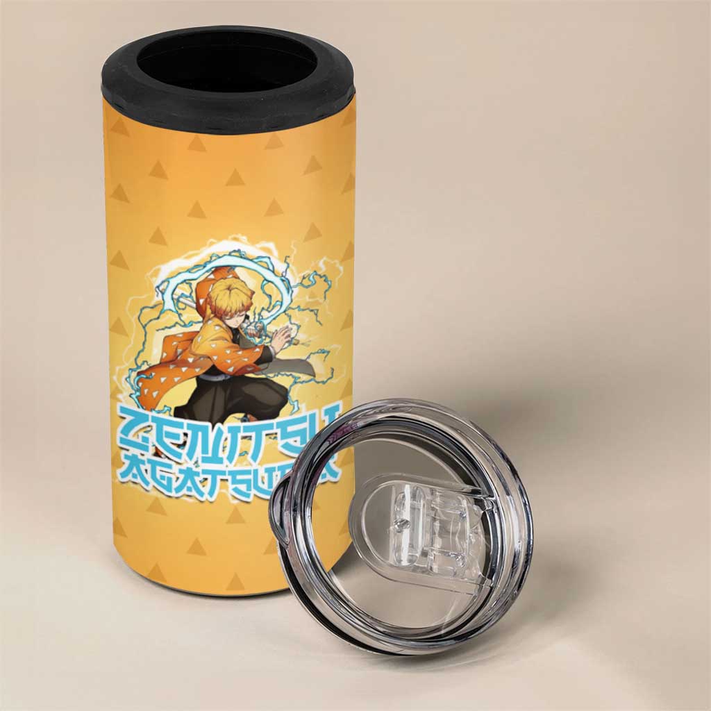 Zenitsu Agatsuma Demon Slayer 4 in 1 Can Cooler Tumbler Thunder Spark Anime Tri-Pattern Style