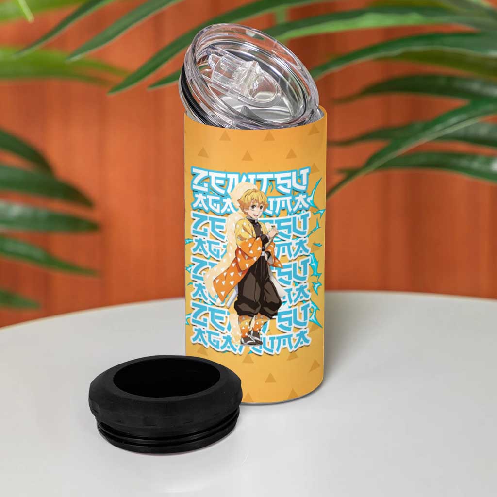 Zenitsu Agatsuma Demon Slayer 4 in 1 Can Cooler Tumbler Thunder Spark Anime Tri-Pattern Style