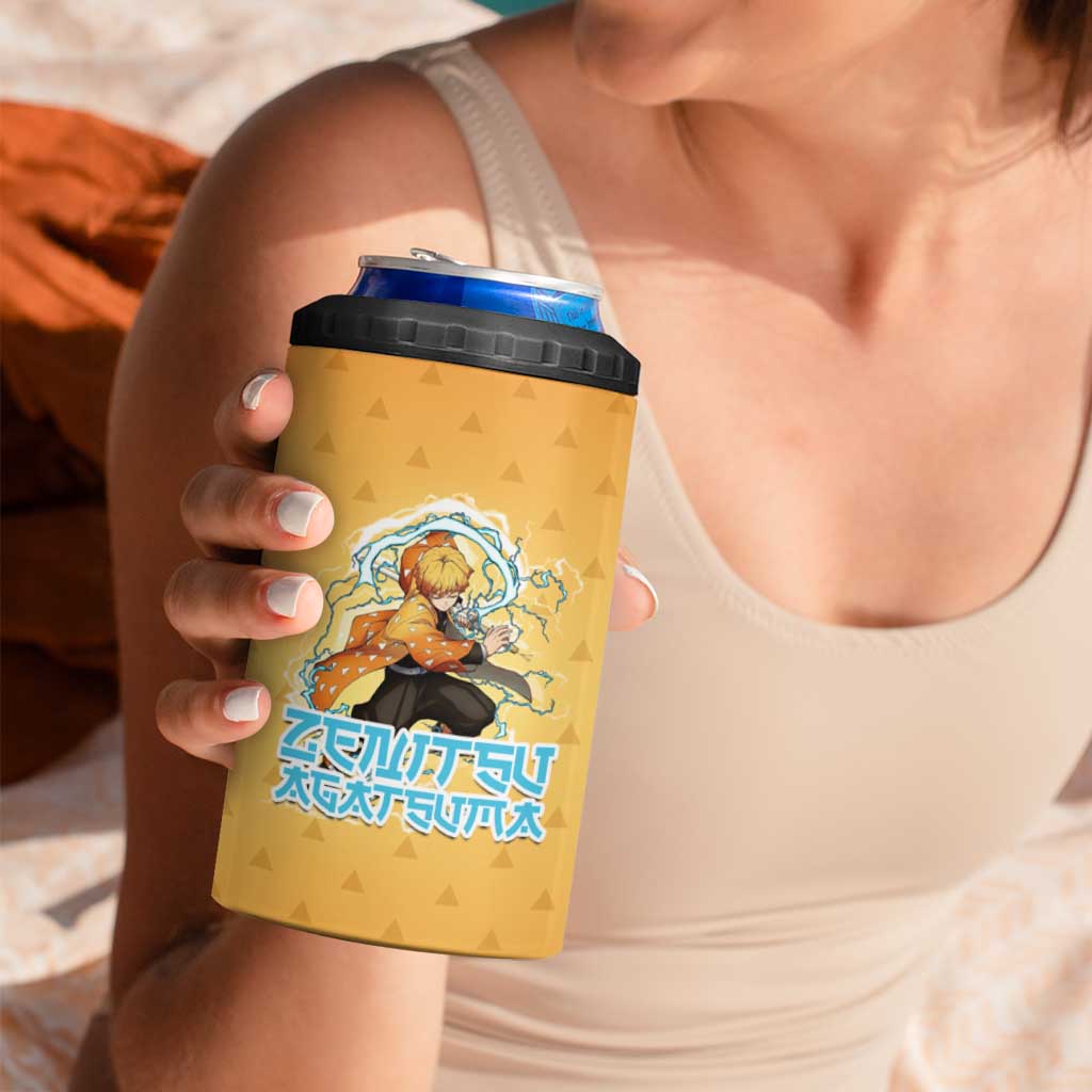 Zenitsu Agatsuma Demon Slayer 4 in 1 Can Cooler Tumbler Thunder Spark Anime Tri-Pattern Style
