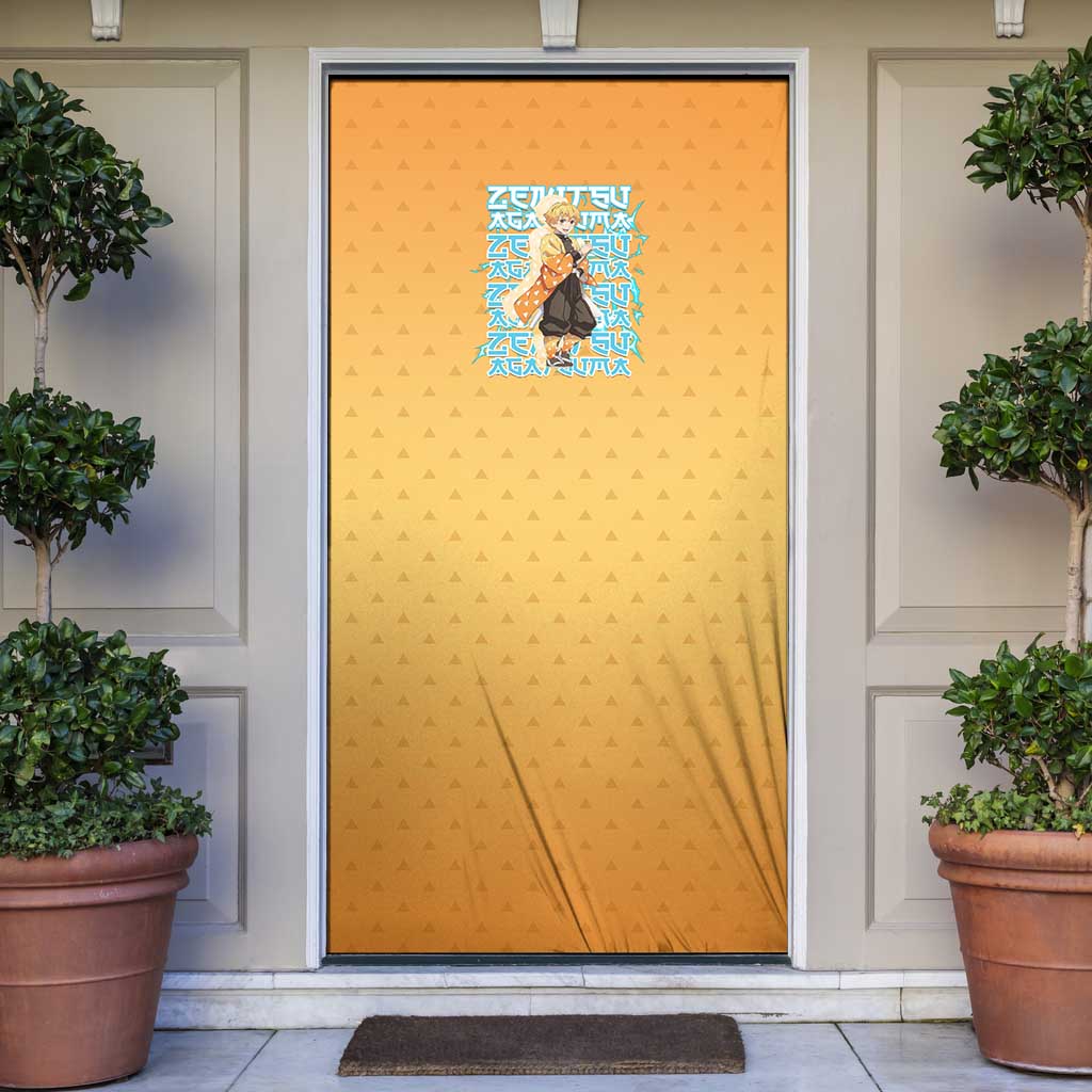 Zenitsu Agatsuma Demon Slayer Door Cover Thunder Spark Anime Tri-Pattern Style