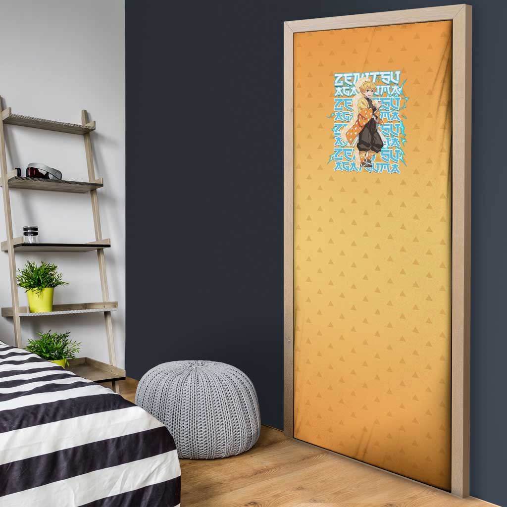 Zenitsu Agatsuma Demon Slayer Door Cover Thunder Spark Anime Tri-Pattern Style