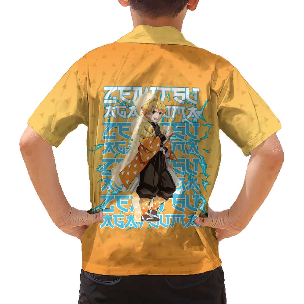 Zenitsu Agatsuma Demon Slayer Family Matching Long Sleeve Bodycon Dress and Hawaiian Shirt Thunder Spark Anime Tri-Pattern Style