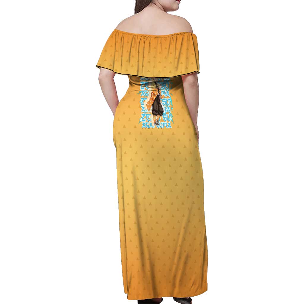 Zenitsu Agatsuma Demon Slayer Family Matching Off Shoulder Maxi Dress and Hawaiian Shirt Thunder Spark Anime Tri-Pattern Style