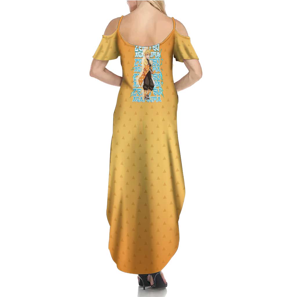 Zenitsu Agatsuma Demon Slayer Family Matching Summer Maxi Dress and Hawaiian Shirt Thunder Spark Anime Tri-Pattern Style